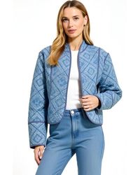 Modenaire - Quilted Jacket With Piped Trim And Open Front - Lyst
