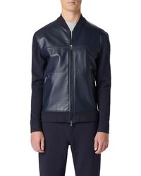 Bugatchi - Leather Front Zip-up Cotton & Cashmere Cardigan - Lyst