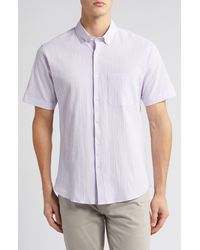 Scott Barber - Stripe Short Sleeve Cotton Seersucker Button-down Shirt - Lyst