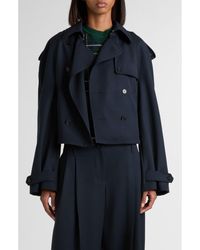 McQueen - Double Breasted Wool & Cotton Crop Trench Coat - Lyst