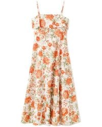 Mango - Floral Print Flared Midi Dress - Lyst