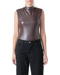 Grey Lab - Mock Neck Faux Leather Bodysuit - Lyst