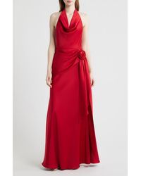 Sonya Moda - Rozalia Halter Open Back Satin Gown - Lyst
