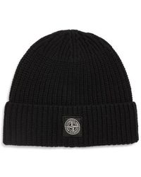 Stone Island - Logo Patch Virgin Wool Rib Beanie - Lyst
