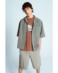 TOPMAN - Plaid Cotton Seersucker Button-Up Shirt - Lyst