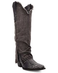 Dingo - Knee High Denim & Snakeskin Embossed Western Boot - Lyst