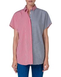 Akris Punto - Two-tone Directional Stripe Short Sleeve Button-up Cotton Shirt - Lyst