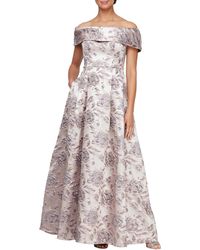 Alex Evenings - Metallic Floral Off The Shoulder Jacquard Gown - Lyst
