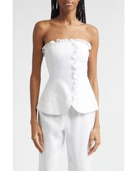 Posse - Florence Strapless Ruffle Trim Linen Peplum Top - Lyst