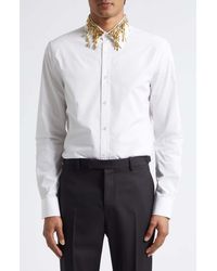 McQueen - Leaves & Crystal Embroidered Collar Cotton Poplin Button-Up Shirt - Lyst