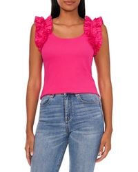 Cece - Ruffle Shoulder Rib Tank - Lyst