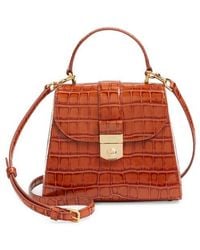Veronica Beard - Crest Lock Croc Embossed Leather Top Handle Bag - Lyst