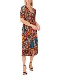 Chaus - V-Neck Faux Wrap Midi Dress - Lyst