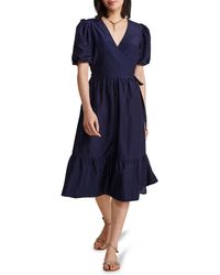 Vineyard Vines - Puff Sleeve Cotton & Silk Midi Wrap Dress - Lyst