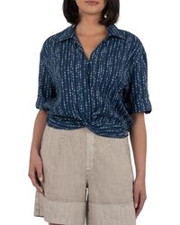 Kut From The Kloth - Rebel Printed Knot Front Linen Blend Top - Lyst