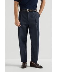 Brunello Cucinelli - Cotton-Linen Panama Trousers - Lyst