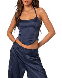 Edikted - Kelsey Lace-Up Back Satin Halter Neck Corset - Lyst