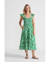 Lands' End - Chambray Smocked Dress With Ruffle Straps - Lyst