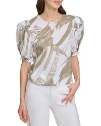 DKNY - Abstract Print Puff Sleeve Voile Top - Lyst