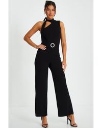 Quiz - Scuba Crepe Tie Neck Palazzo Jumpsuit - Lyst