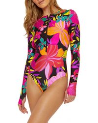 Trina Turk - Solar Floral Half Zip Long Sleeve One-piece Rashguard Swimsuit - Lyst