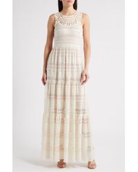 Eliza J - Mixed Media Embroidered Lace Maxi Dress - Lyst