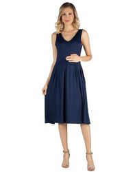 24seven Comfort Apparel - Maternity Fit And Flare Sleeveless Midi Dress With Pockets - Lyst