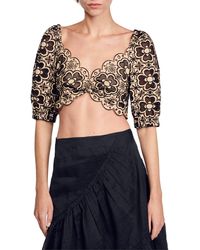 Sandro - Mathie Embroidered Eyelet Crop Top - Lyst
