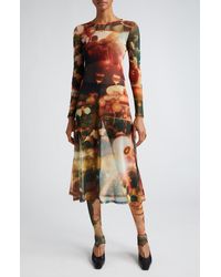 Puppets and Puppets - Chow Print Semisheer Long Sleeve Mesh Midi Dress At Nordstrom - Lyst