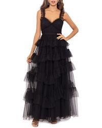 Betsy & Adam - Tiered Ruffle Tulle Gown - Lyst