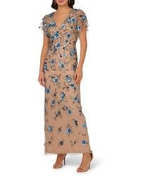 Adrianna Papell - Beaded Mesh Column Gown - Lyst