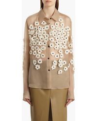 KHAITE - Argo Floral Appliqué Sheer Silk Organza Button-Up Shirt - Lyst