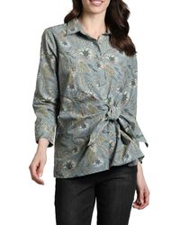 Apny - Mixed Print Side Tie Cotton Button-Up Shirt - Lyst