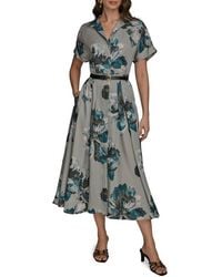 Donna Karan - Belted Floral Print Shirtdress - Lyst