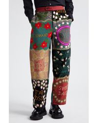 Bode - Floral Genus Embroidered Patchwork Wool & Cotton Straight Leg Pants - Lyst