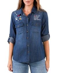 Billy T - To The Moon & Back Embroidered Denim Graphic Button-Up Shirt - Lyst