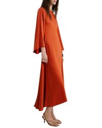 Mango - Long Sleeve Flare Satin Maxi Dress - Lyst