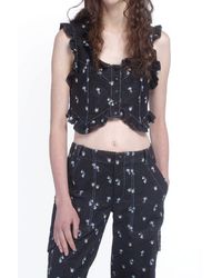 Anna Sui - Denim Embroidered Roses Cropped Vest - Lyst