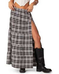 Edikted - Plaid Tiered Slit Maxi Skirt - Lyst