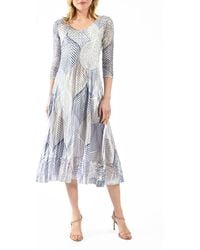 Komarov - Abstract Print Charmeuse & Lace Cocktail Midi Dress - Lyst