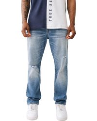 True Religion - Ricky Rope Stitch Straight Leg Distressed Jeans - Lyst