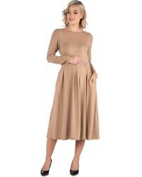 24seven Comfort Apparel - Maternity Midi Length Fit And Flare Pocket Dress - Lyst