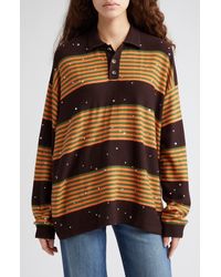 Bode - Crystal Embellished Stripe Merino Wool Polo Sweater - Lyst