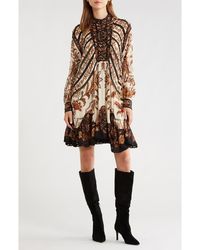 FARM Rio - Majestic Garden Long Sleeve Lace Insets Trapeze Dress - Lyst