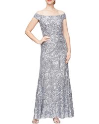 Alex Evenings - Floral Embroidered Sequin Off The Shoulder Gown - Lyst