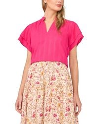 Halogen® - Ruffle Neck Flutter Sleeve Cotton Top - Lyst