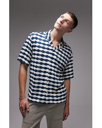 TOPMAN - Wavy Stripe Crochet Button-up Camp Shirt - Lyst
