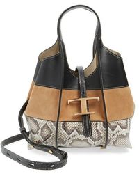 Tod's - Mini T Timeless Shopping Bag Leather & Suede Tote - Lyst