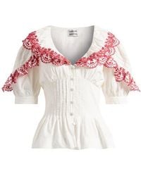 Damson Madder - Caroline Cherry Embroidered Organic Cotton Peplum Top - Lyst