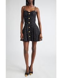 Balmain - Chain Strap Polka Dot Tweed Fit & Flare Dress - Lyst